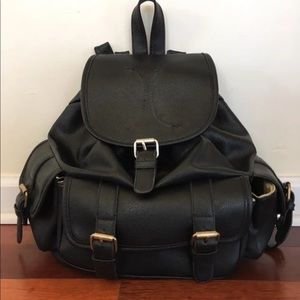Faux leather moto backpack